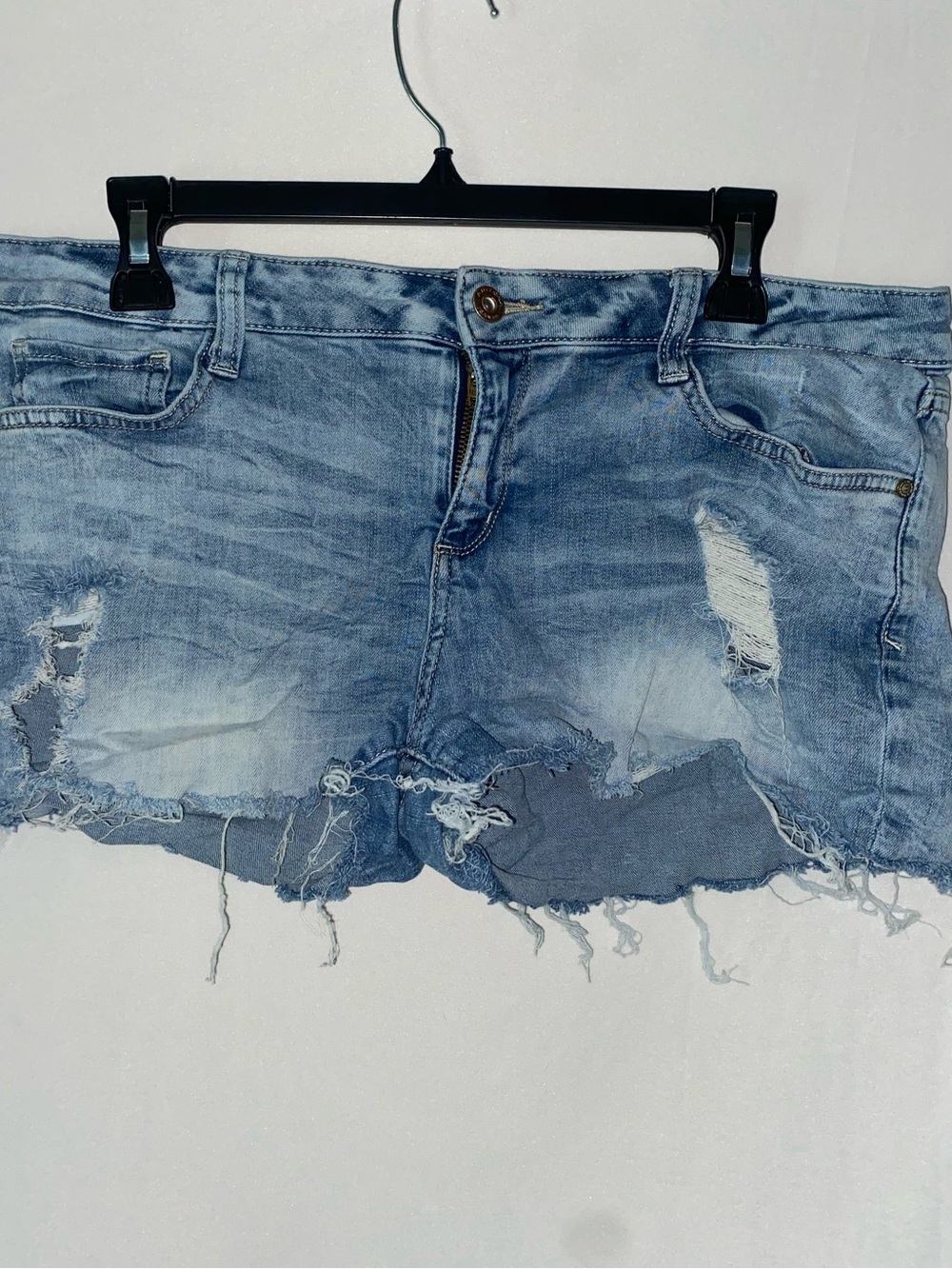 Distressed Light Wash Denim Cutoff Shorts